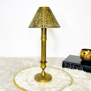 Vintage Brass Lamp Candlestick Holder with Shade